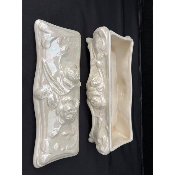 Victorian Creek-Turn #340 Casket Ceramic Lidded Trinket Jewelry Box Shabby Chic - Picture 5 of 8